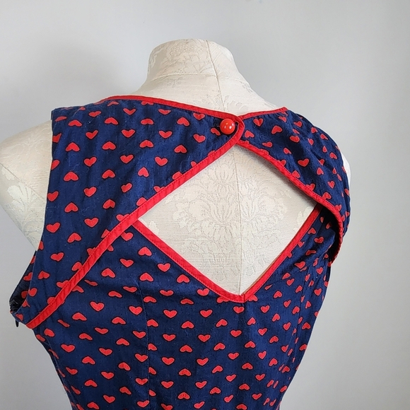 Vintage Retro Pin-up Style 50s Heart Polk-a-dot Dress Strapless Size Large - Picture 5 of 12